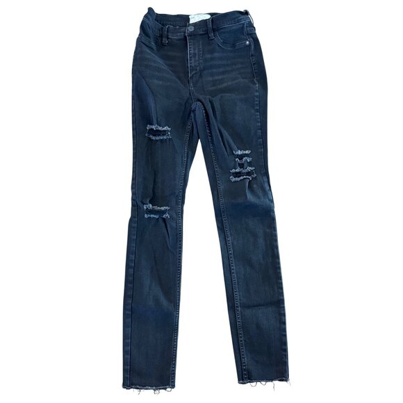 Free People Distressed Skinny Jeans Womens W28 Black High-Rise Stretch Denim Rip - Picture 1 of 5